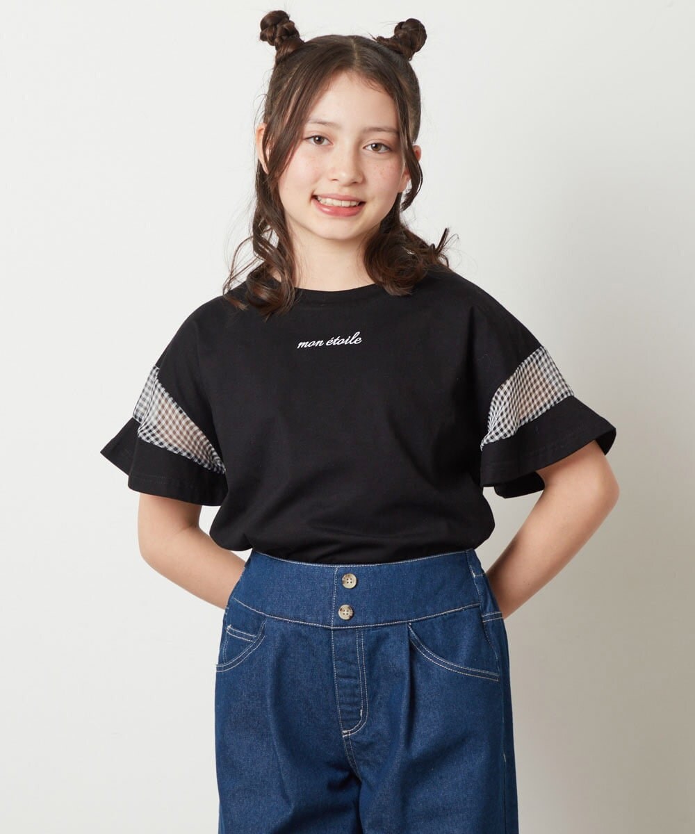 100-130]袖シアー切り替えトップス(カットソー・Tシャツ) | a.v.v KIDS  