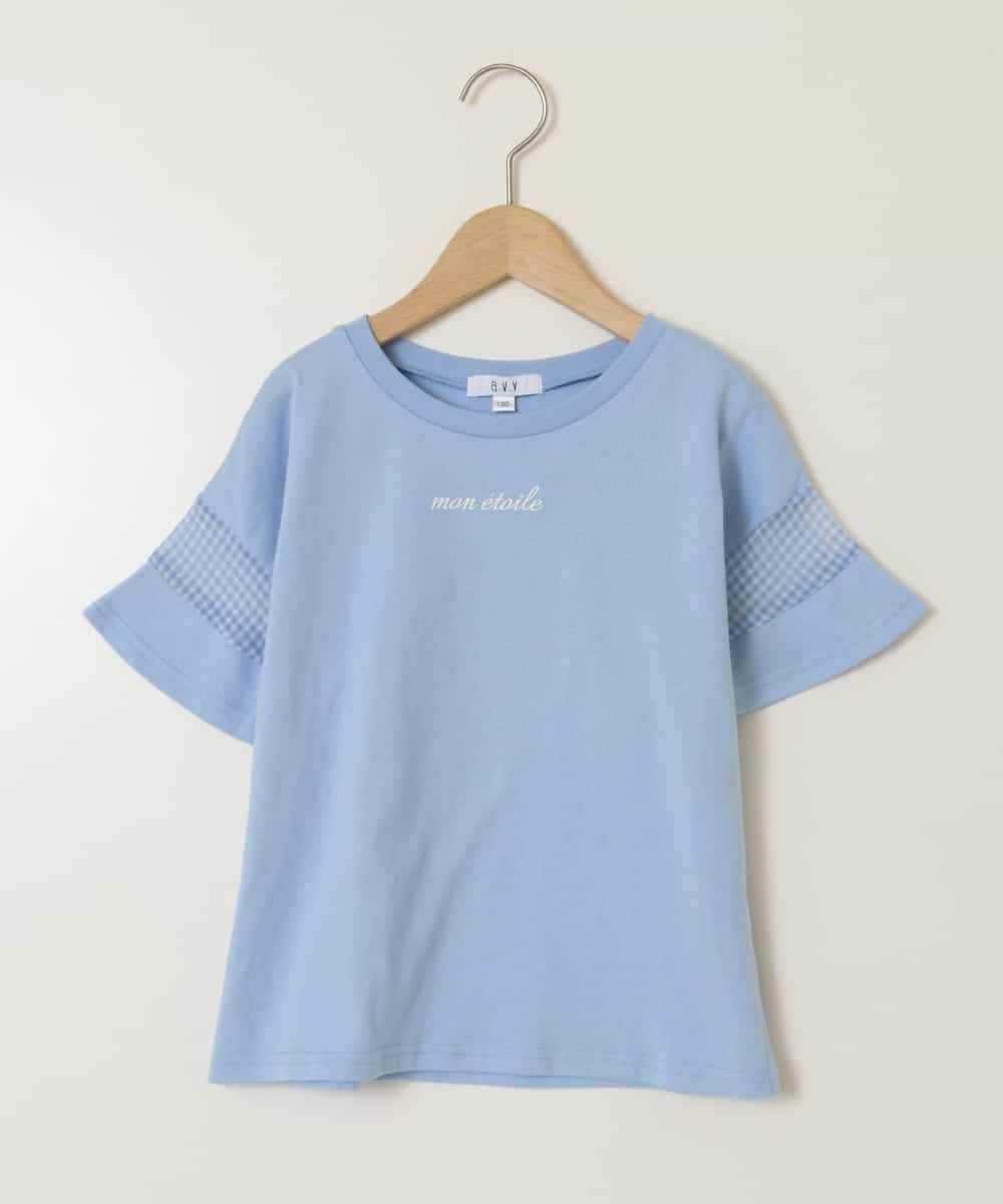 KJKFV51016 a.v.v KIDS(アー・ヴェ・ヴェ) [100-130]袖シアー切り替えトップス ライトブルー