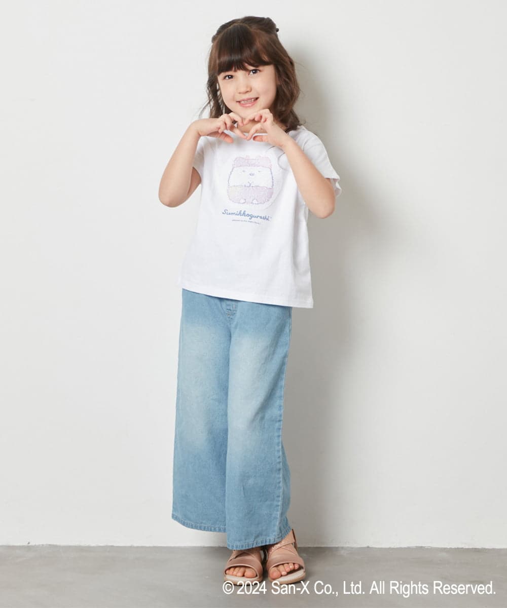 KJKFV80029 a.v.v KIDS(アー・ヴェ・ヴェ) [100-140]【すみっコぐらし】リバーシブルスパンコールTシャツ ライトブルー