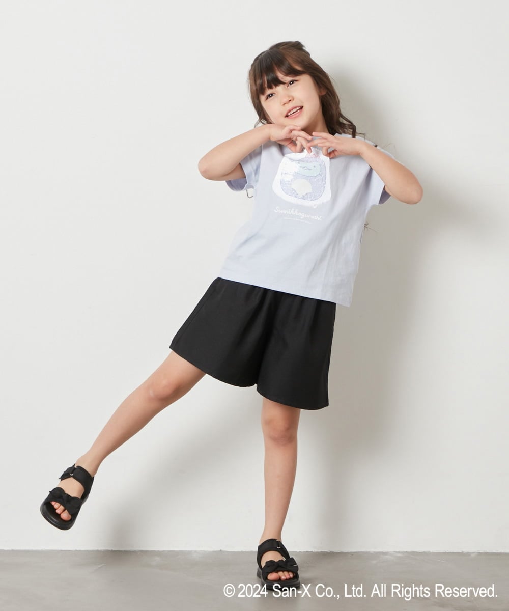 KJKFV80029 a.v.v KIDS(アー・ヴェ・ヴェ) [100-140]【すみっコぐらし】リバーシブルスパンコールTシャツ ライトブルー