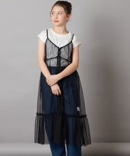 KJKFW37044 a.v.v KIDS(アー・ヴェ・ヴェ) [140-150]【２点セット】チュールキャミワンピ×Tシャツ ブラック