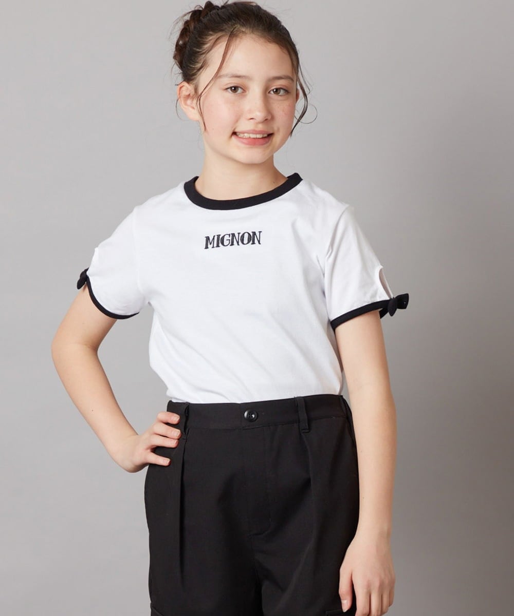 KJKFW38024 a.v.v KIDS(アー・ヴェ・ヴェ) [140-150]袖口リボンTシャツ ホワイト