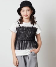 KJKFW43034 a.v.v KIDS(アー・ヴェ・ヴェ) [140-150]チュールキャミドッキングＴシャツ ブラック