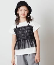 KJKFW43034 a.v.v KIDS(アー・ヴェ・ヴェ) [140-150]チュールキャミドッキングＴシャツ ブラック