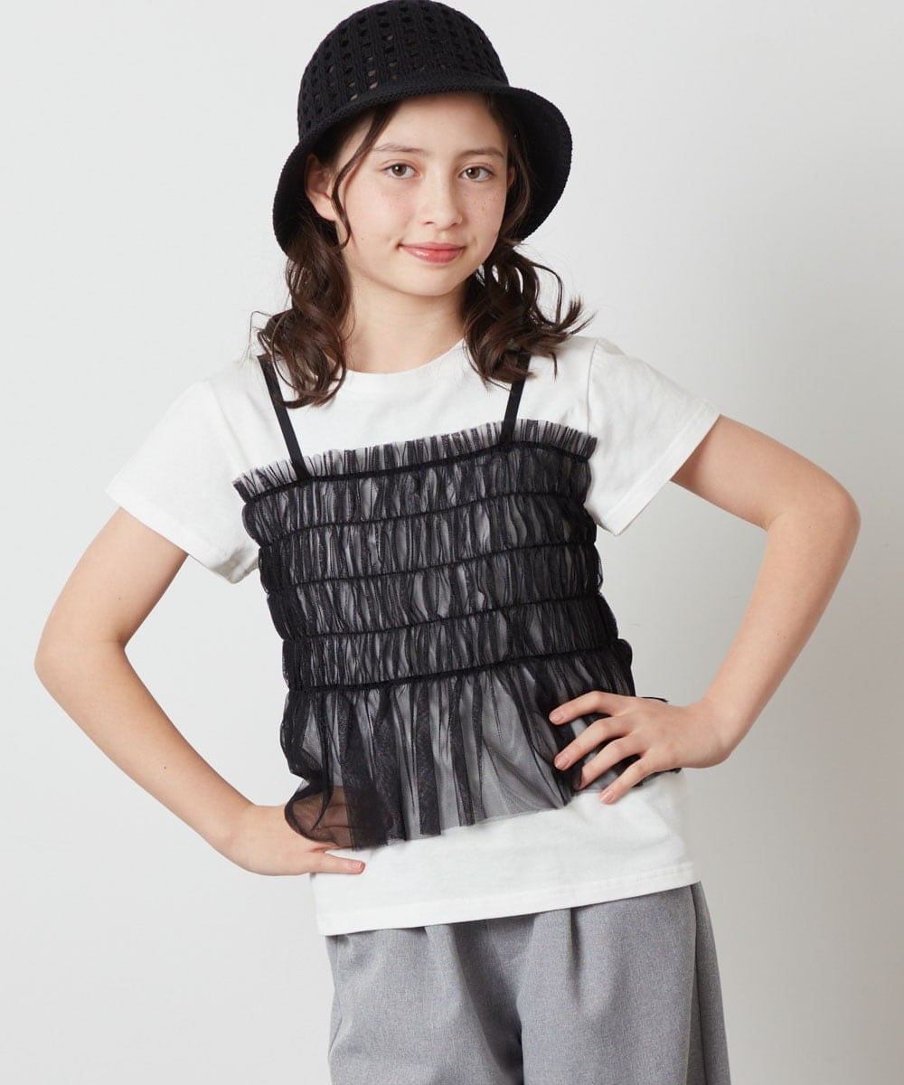 KJKFW43034 a.v.v KIDS(アー・ヴェ・ヴェ) [140-150]チュールキャミドッキングＴシャツ ブラック