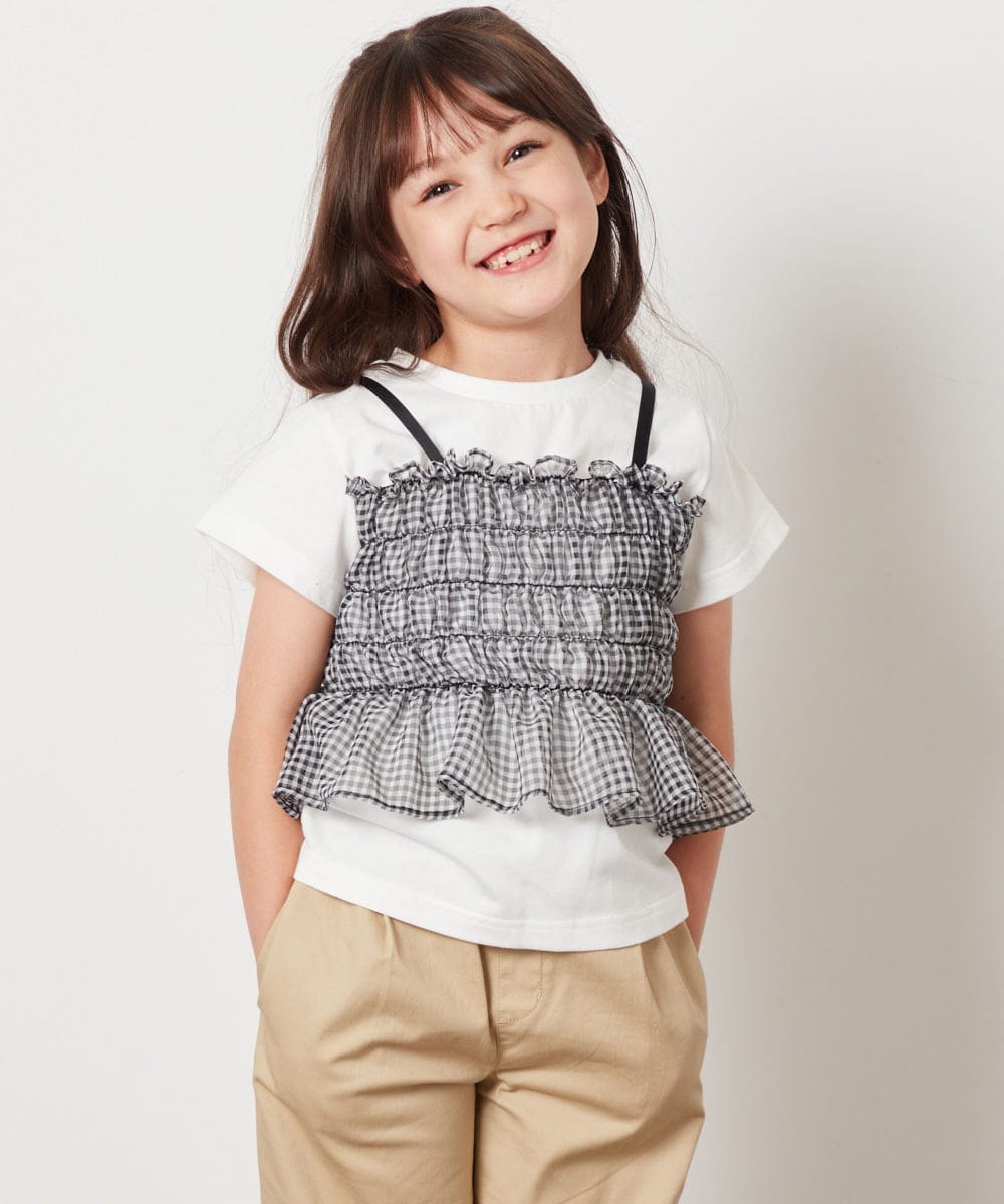 KJKFW43039 a.v.v KIDS(アー・ヴェ・ヴェ) [140-150]チュールキャミドッキングＴシャツ ライトブルー