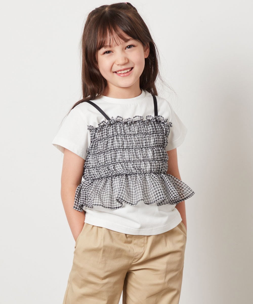 KJKFW43039 a.v.v KIDS(アー・ヴェ・ヴェ) [140-150]チュールキャミドッキングＴシャツ ライトブルー