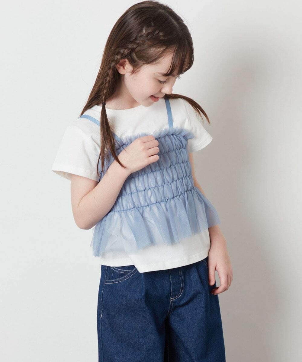 KJKFW43039 a.v.v KIDS(アー・ヴェ・ヴェ) [140-150]チュールキャミドッキングＴシャツ ライトブルー