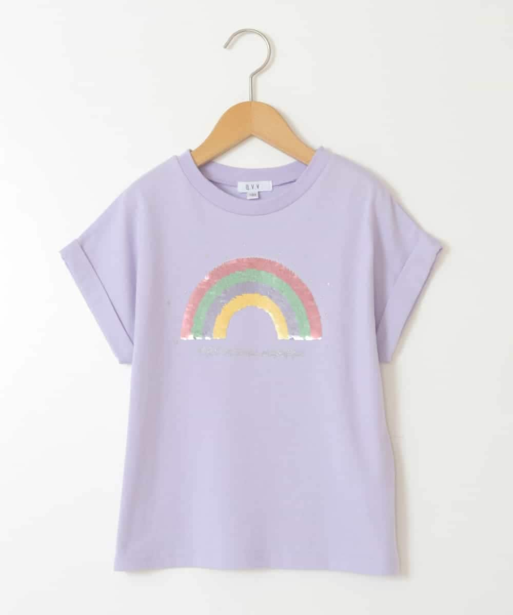 KJKFW46024 a.v.v KIDS(アー・ヴェ・ヴェ) [140-150]スパンコールＴシャツ ラベンダー