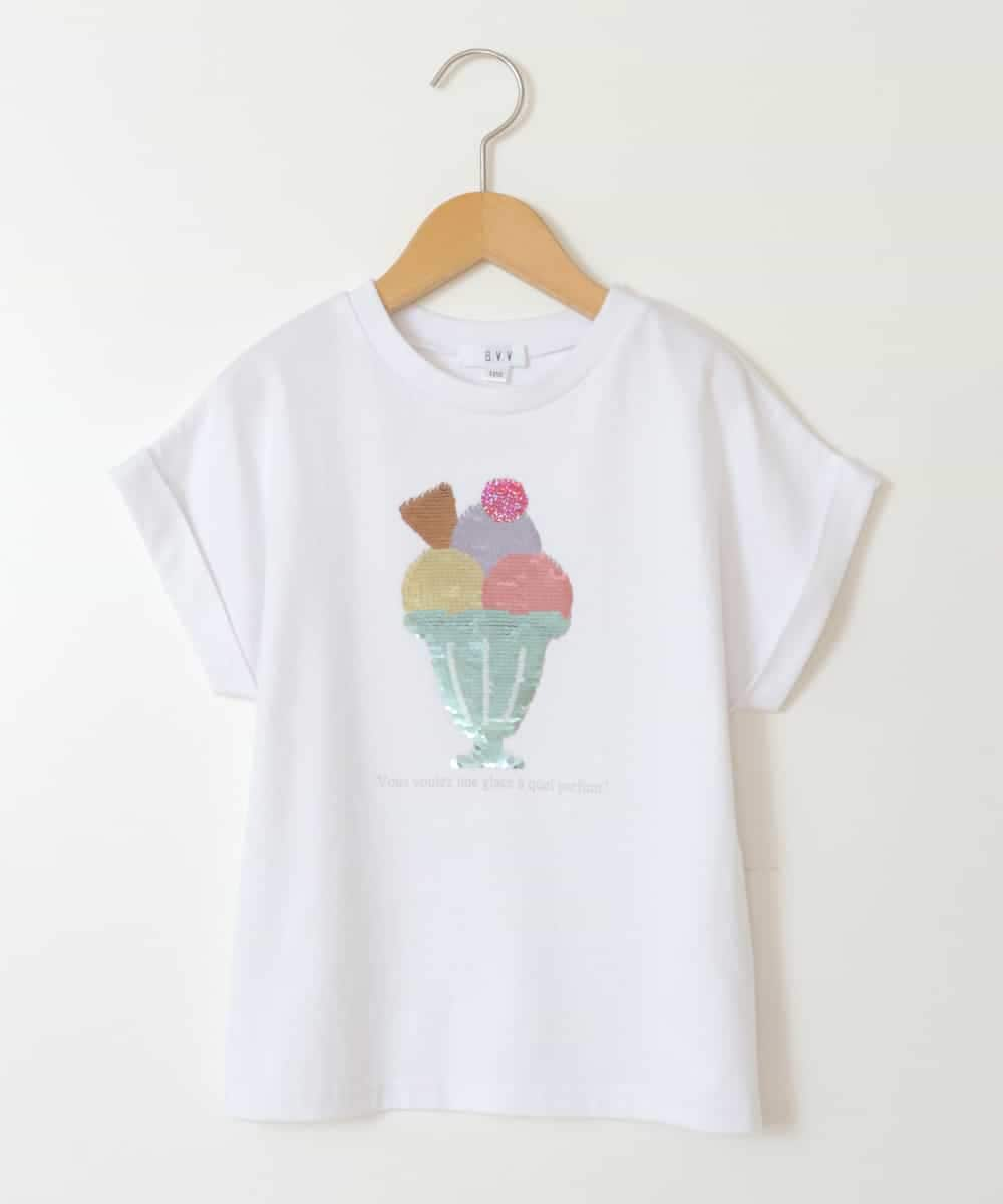 KJKFW46024 a.v.v KIDS(アー・ヴェ・ヴェ) [140-150]スパンコールＴシャツ ホワイト