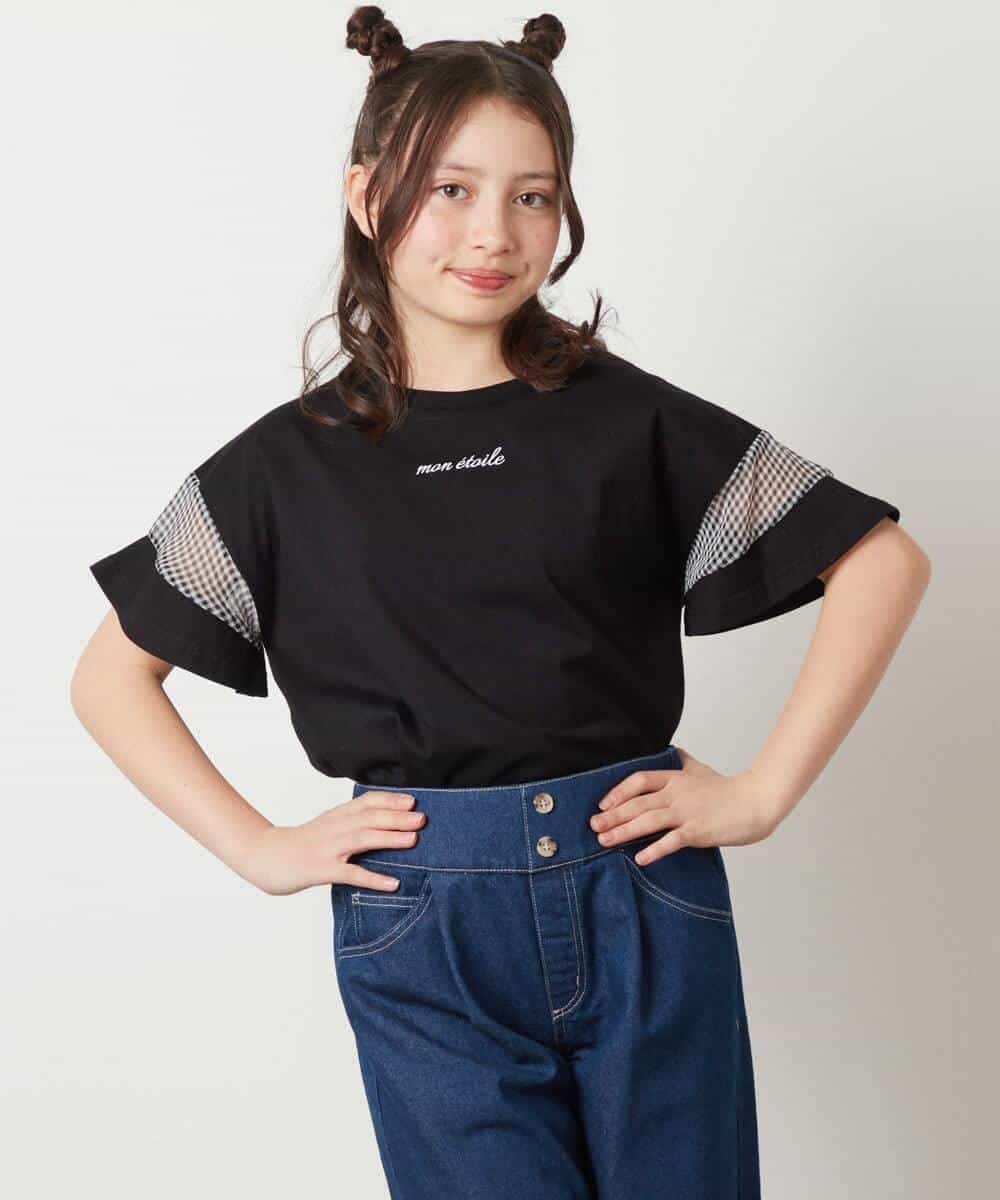 KJKFW51019 a.v.v KIDS(アー・ヴェ・ヴェ) [140-150]袖シアー切り替えトップス ブラック