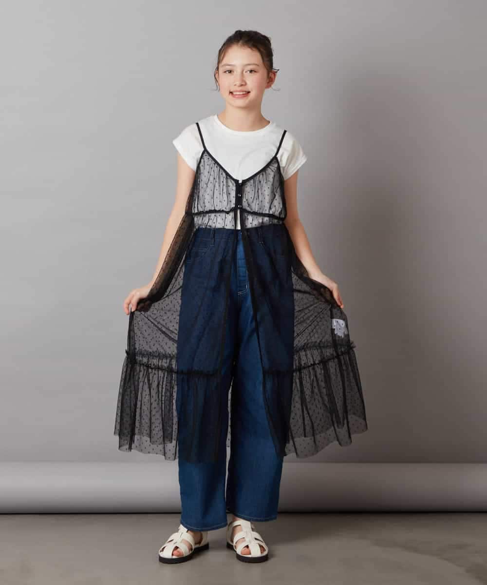 KJKFX37049 a.v.v KIDS(アー・ヴェ・ヴェ) [160]【２点セット】チュールキャミワンピ×Tシャツ ブラック