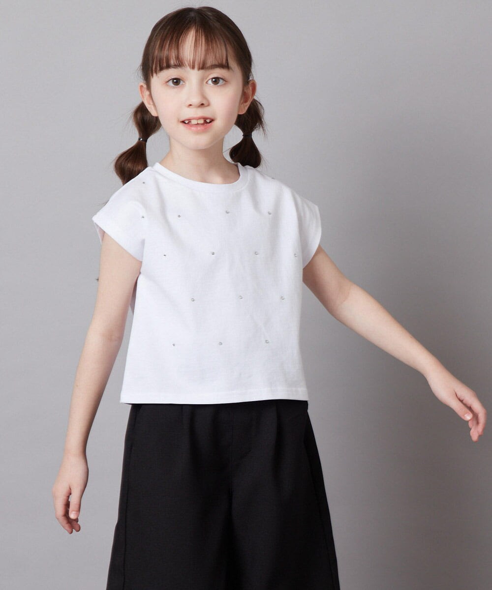 KJKFX41029 a.v.v KIDS(アー・ヴェ・ヴェ) [160]ラインストーン半袖Ｔシャツ ライトイエロー