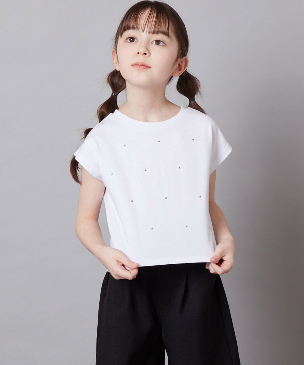 KJKFX41029 a.v.v KIDS(アー・ヴェ・ヴェ) [160]ラインストーン半袖Ｔシャツ ライトイエロー