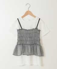 KJKFX43044 a.v.v KIDS(アー・ヴェ・ヴェ) [160]チュールキャミドッキングＴシャツ ホワイト