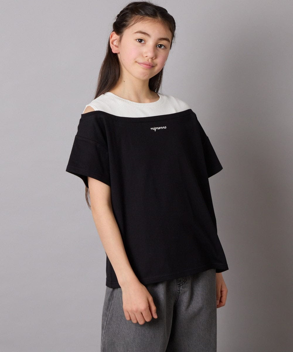 KJKGA03024 a.v.v KIDS(アー・ヴェ・ヴェ) [120-130]オフショルレイヤードロゴTシャツ ライトブルー