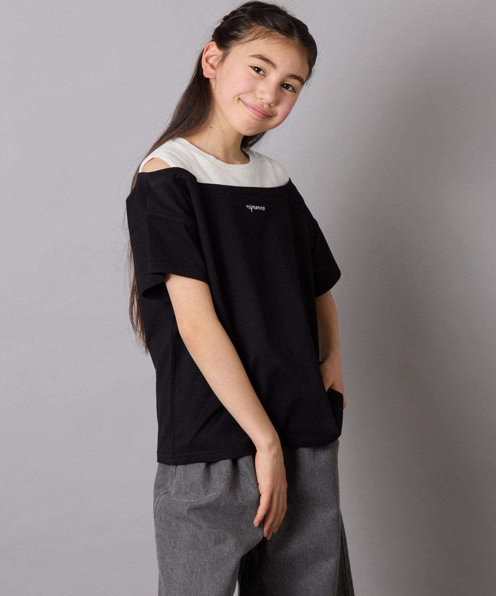 KJKGA03024 a.v.v KIDS(アー・ヴェ・ヴェ) [120-130]オフショルレイヤードロゴTシャツ ライトブルー
