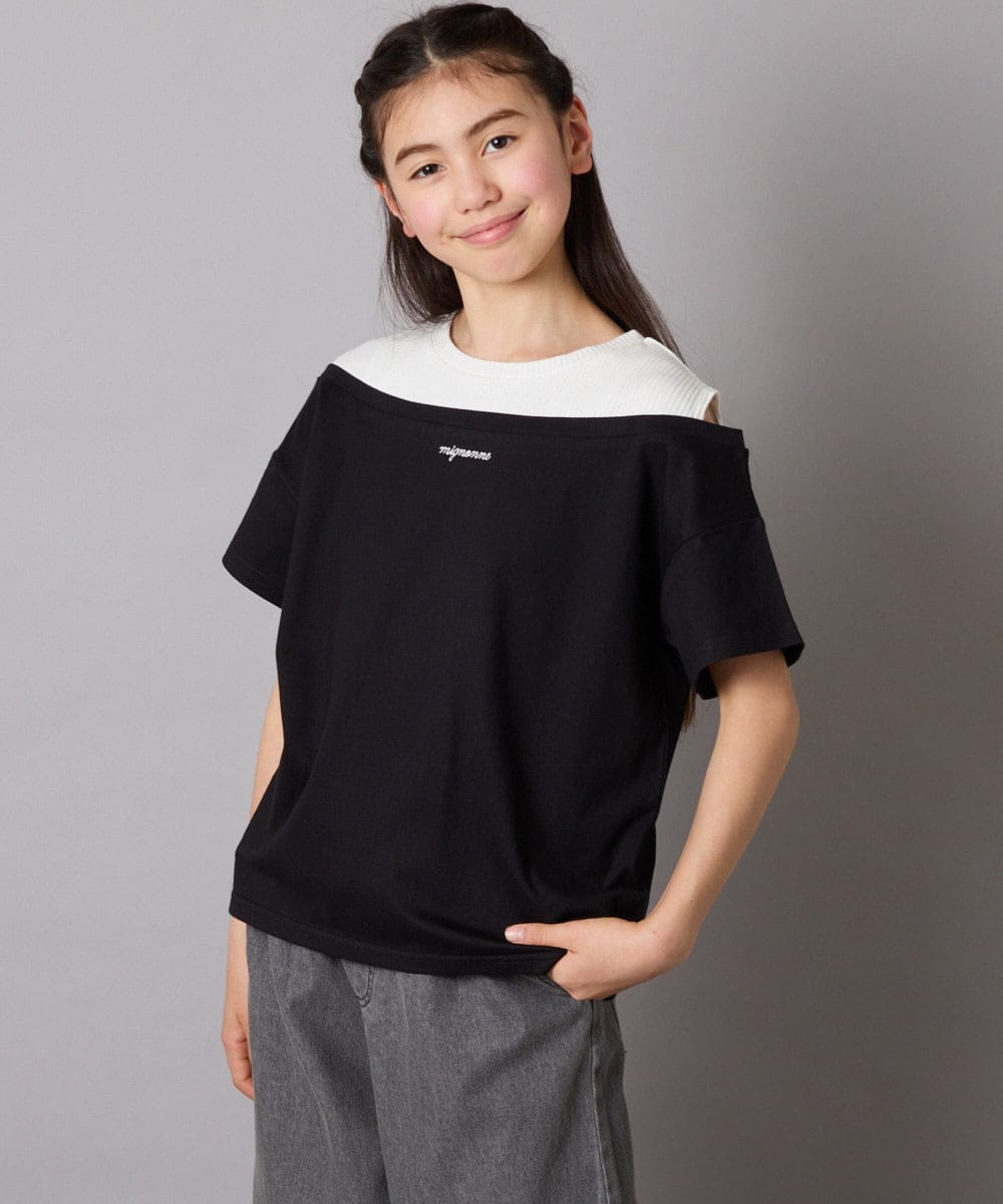 KJKGA03024 a.v.v KIDS(アー・ヴェ・ヴェ) [120-130]オフショルレイヤードロゴTシャツ ライトブルー