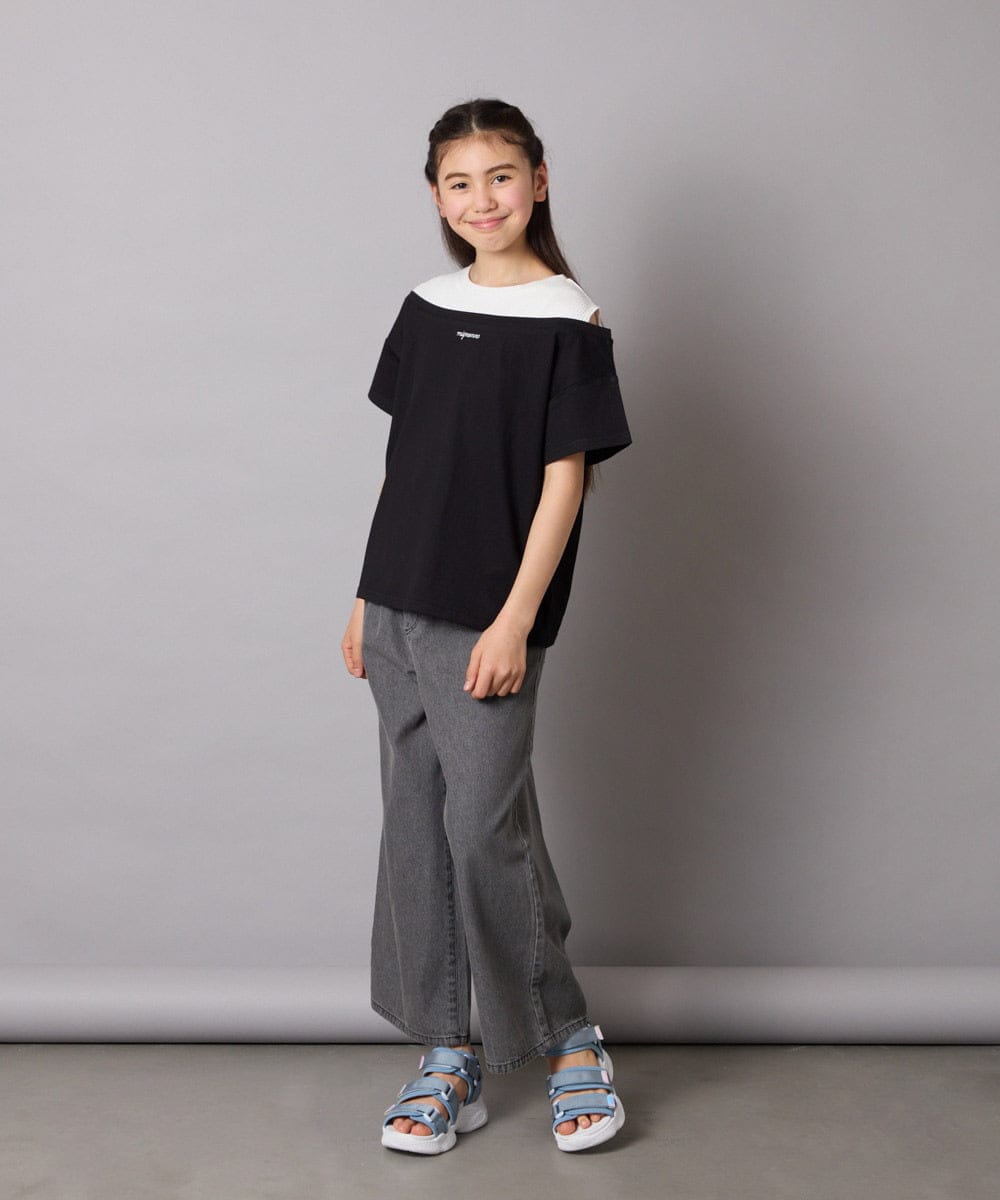 KJKGA03024 a.v.v KIDS(アー・ヴェ・ヴェ) [120-130]オフショルレイヤードロゴTシャツ ライトブルー