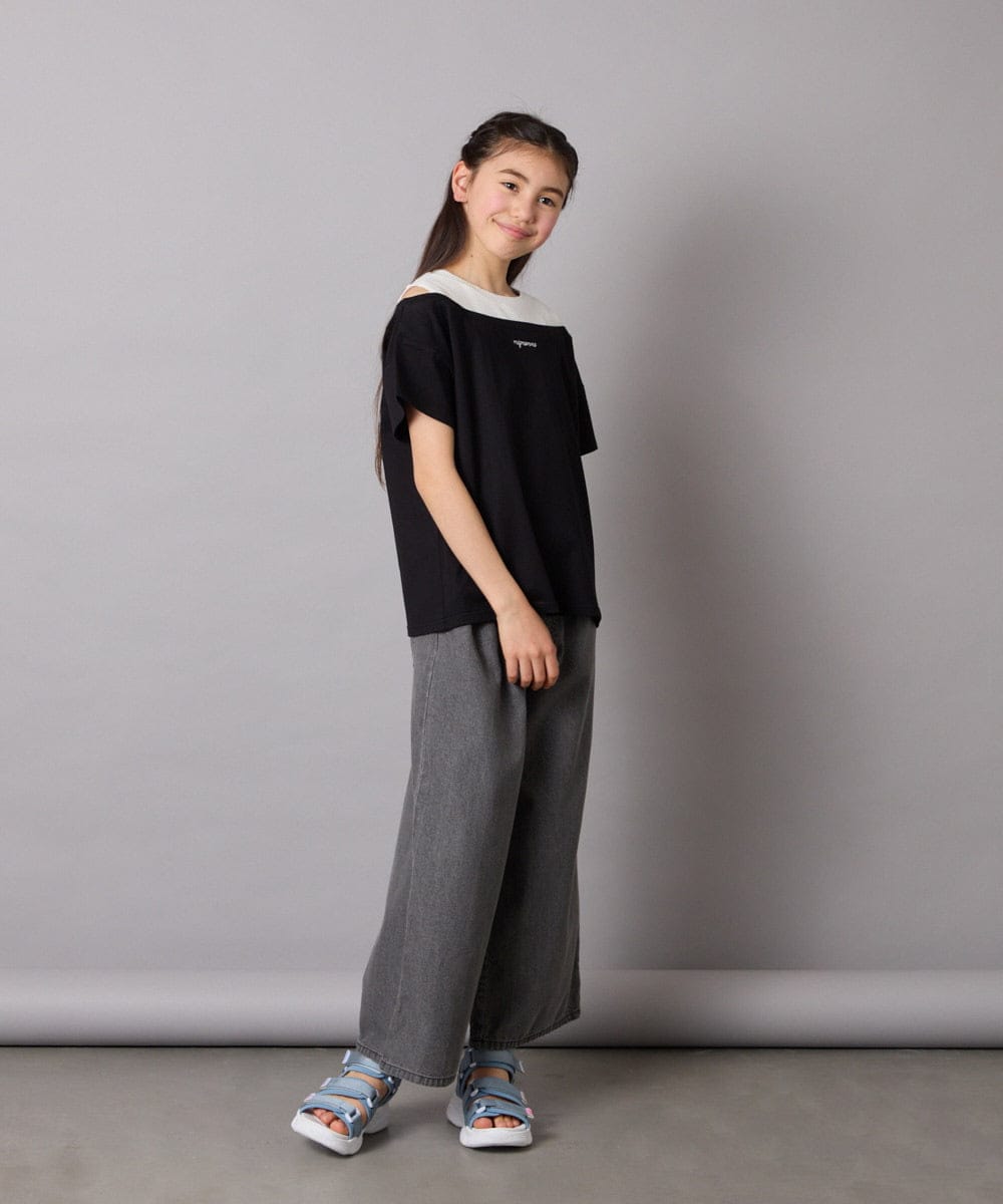 KJKGA03024 a.v.v KIDS(アー・ヴェ・ヴェ) [120-130]オフショルレイヤードロゴTシャツ ライトブルー