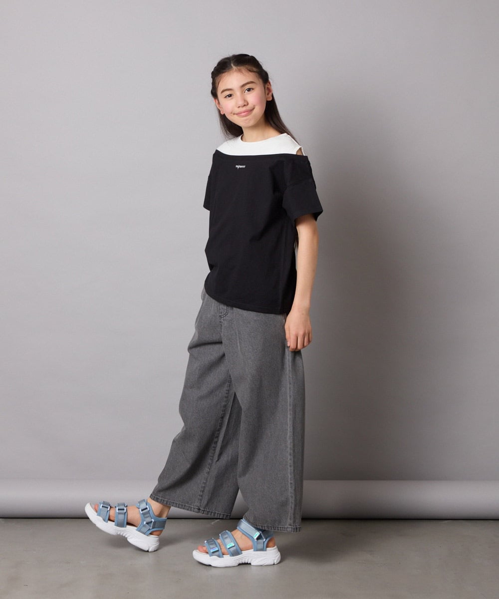 KJKGA03024 a.v.v KIDS(アー・ヴェ・ヴェ) [120-130]オフショルレイヤードロゴTシャツ ライトブルー