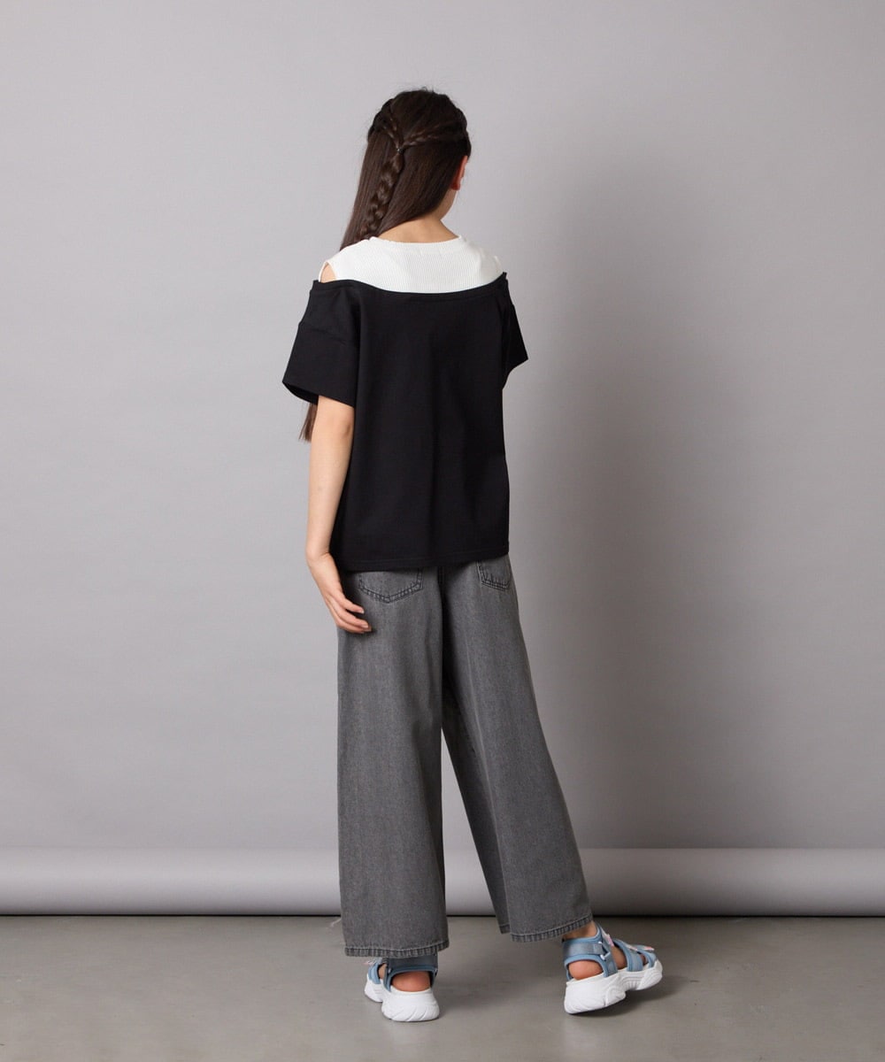 KJKGA03024 a.v.v KIDS(アー・ヴェ・ヴェ) [120-130]オフショルレイヤードロゴTシャツ ライトブルー