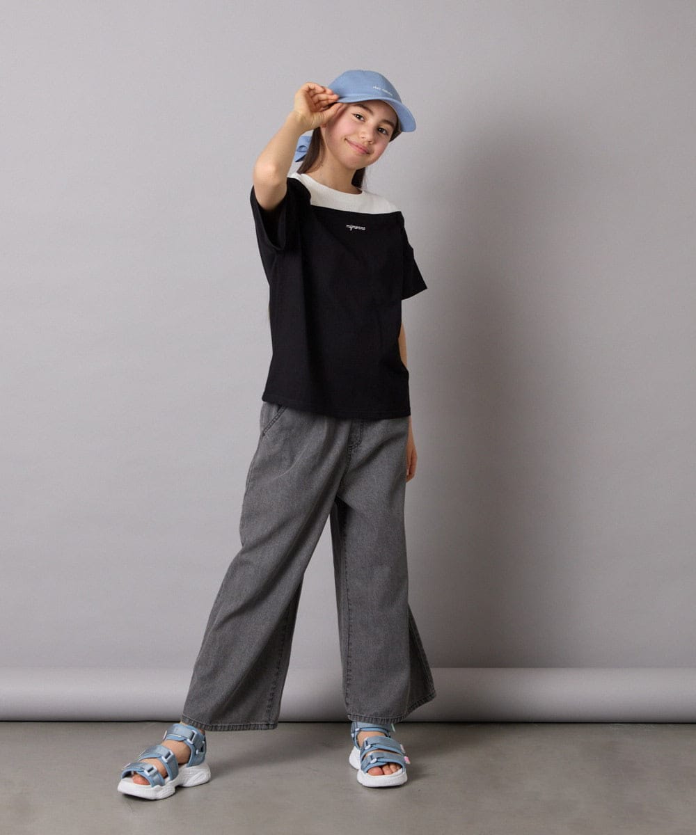 KJKGA03024 a.v.v KIDS(アー・ヴェ・ヴェ) [120-130]オフショルレイヤードロゴTシャツ ライトブルー