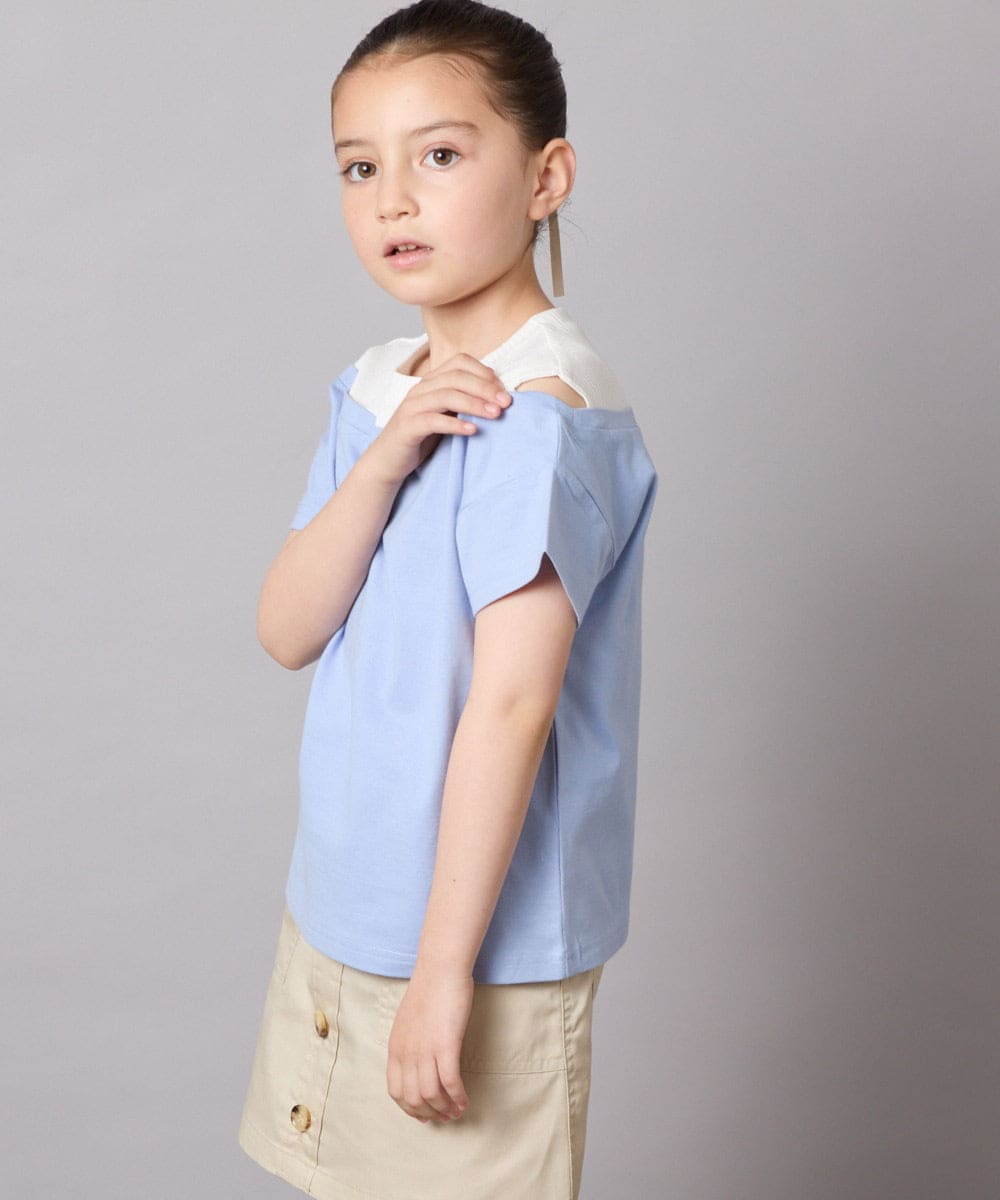 KJKGA03024 a.v.v KIDS(アー・ヴェ・ヴェ) [120-130]オフショルレイヤードロゴTシャツ ライトブルー