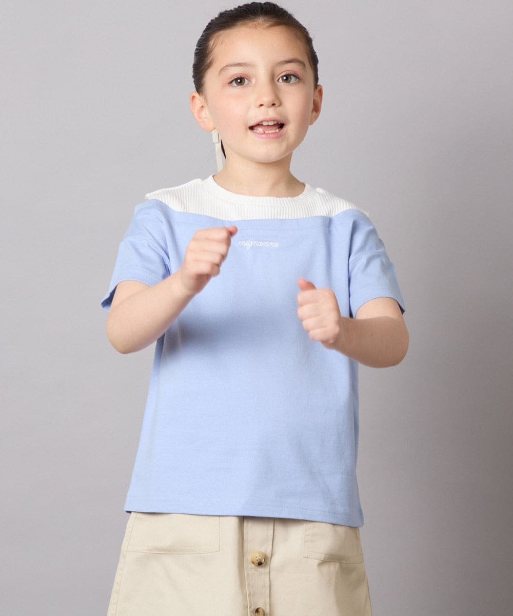 KJKGA03024 a.v.v KIDS(アー・ヴェ・ヴェ) [120-130]オフショルレイヤードロゴTシャツ ライトブルー