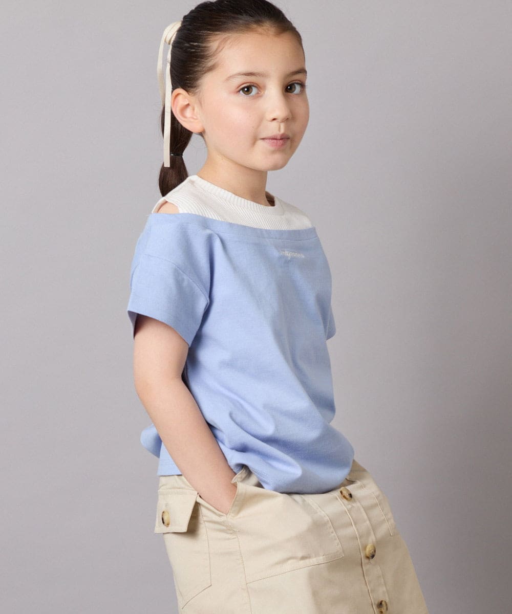 KJKGA03024 a.v.v KIDS(アー・ヴェ・ヴェ) [120-130]オフショルレイヤードロゴTシャツ ライトブルー