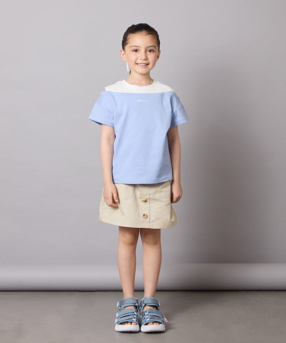 KJKGA03024 a.v.v KIDS(アー・ヴェ・ヴェ) [120-130]オフショルレイヤードロゴTシャツ ライトブルー