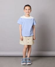KJKGA03024 a.v.v KIDS(アー・ヴェ・ヴェ) [120-130]オフショルレイヤードロゴTシャツ ライトブルー