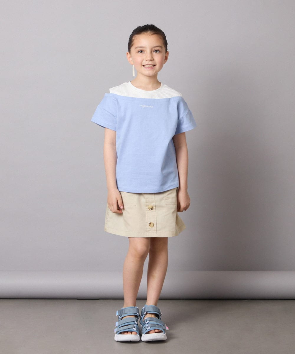 KJKGA03024 a.v.v KIDS(アー・ヴェ・ヴェ) [120-130]オフショルレイヤードロゴTシャツ ライトブルー