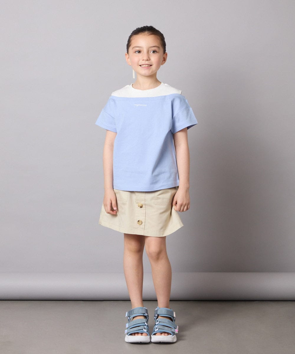 KJKGA03024 a.v.v KIDS(アー・ヴェ・ヴェ) [120-130]オフショルレイヤードロゴTシャツ ライトブルー