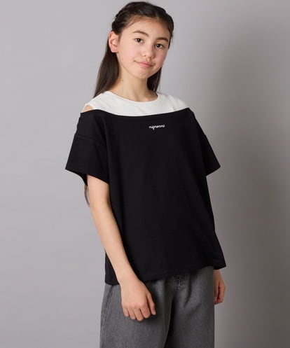 a.v.v(アー・ヴェ・ヴェ) [120-130]【接触冷感】オフショルレイヤードロゴTシャツ ブラック/黒 120