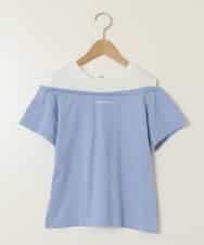KJKGA03024 a.v.v KIDS(アー・ヴェ・ヴェ) [120-130]オフショルレイヤードロゴTシャツ ライトブルー