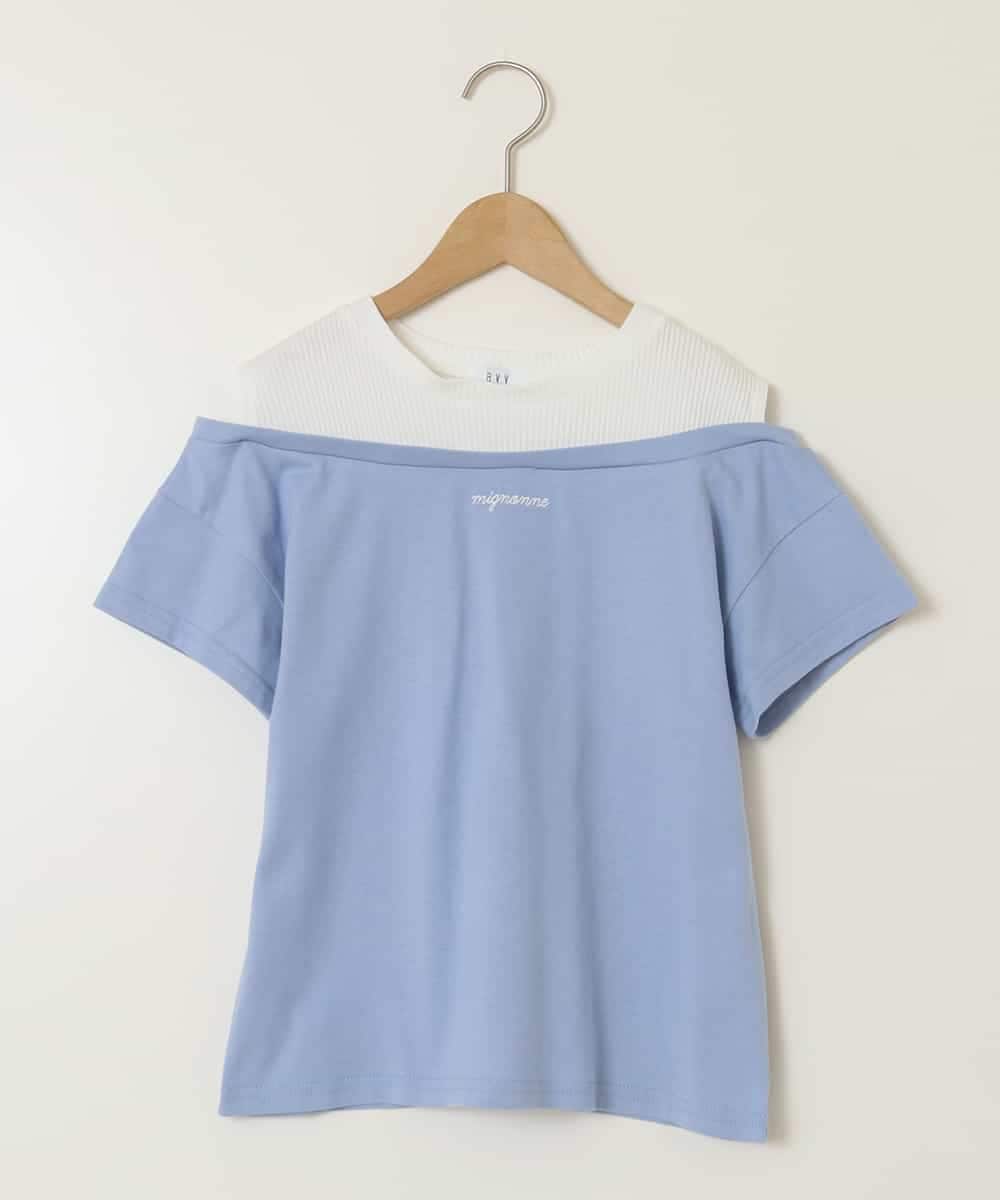 KJKGA03024 a.v.v KIDS(アー・ヴェ・ヴェ) [120-130]オフショルレイヤードロゴTシャツ ライトブルー