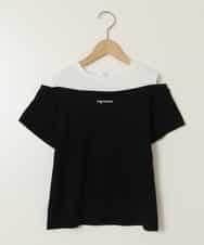 KJKGA03024 a.v.v KIDS(アー・ヴェ・ヴェ) [120-130]オフショルレイヤードロゴTシャツ ブラック