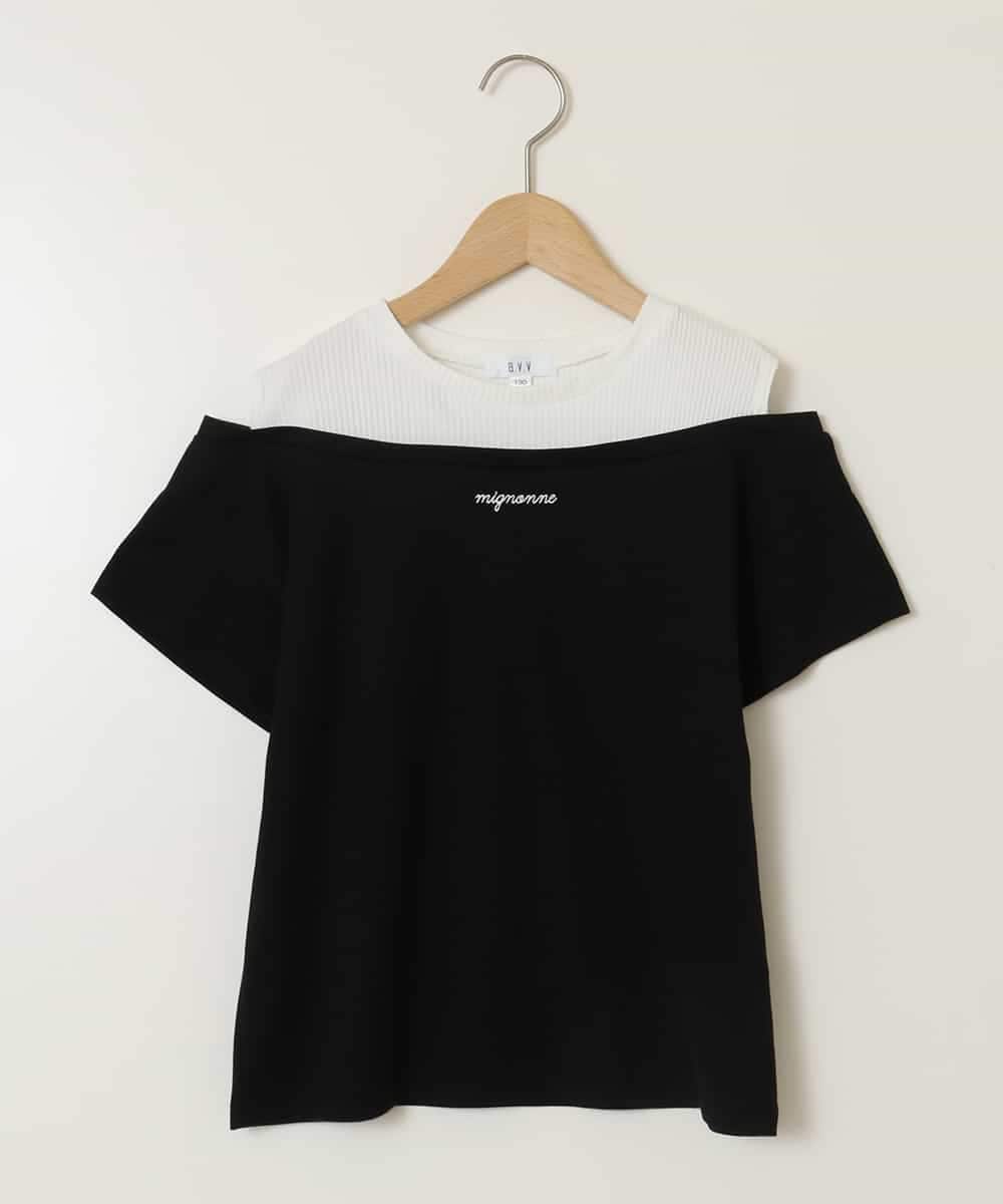 KJKGA03024 a.v.v KIDS(アー・ヴェ・ヴェ) [120-130]オフショルレイヤードロゴTシャツ ブラック