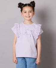 KJKGA13029 a.v.v KIDS(アー・ヴェ・ヴェ) [100-150]【接触冷感】肩フリルモチーフＴシャツ ラベンダー