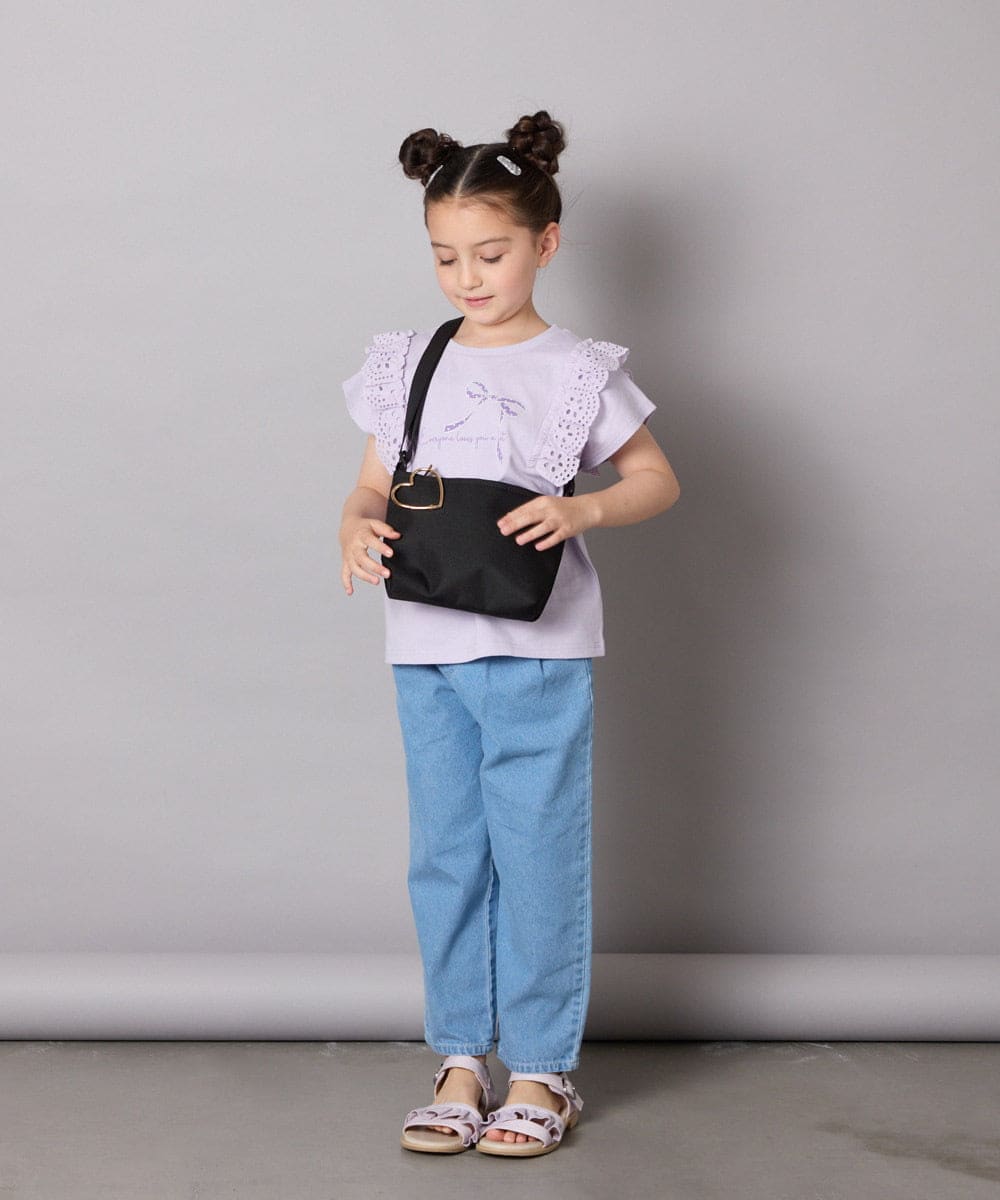 KJKGA13029 a.v.v KIDS(アー・ヴェ・ヴェ) [100-150]【接触冷感】肩フリルモチーフＴシャツ ラベンダー