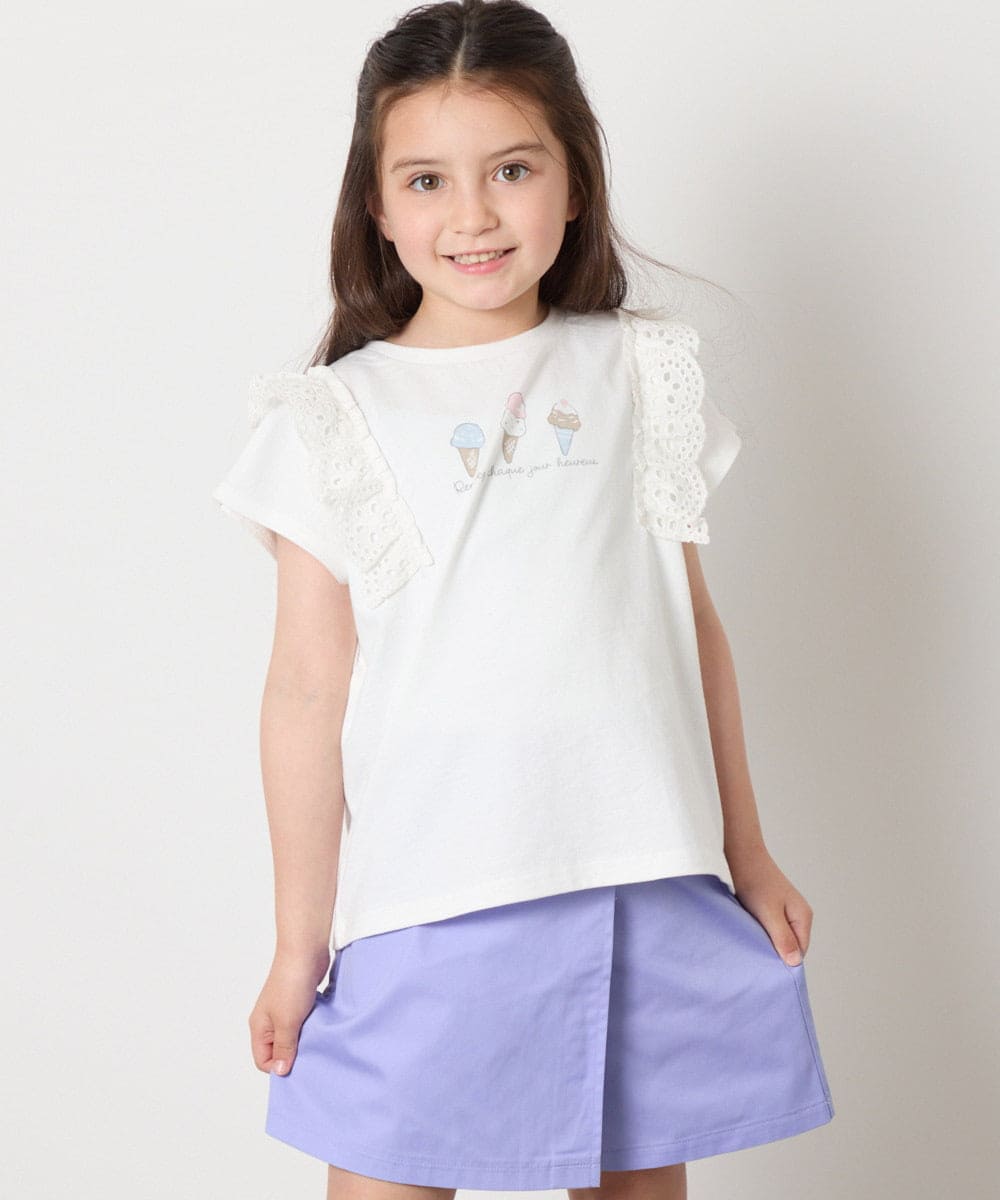 KJKGA13029 a.v.v KIDS(アー・ヴェ・ヴェ) [100-150]【接触冷感】肩フリルモチーフＴシャツ ラベンダー