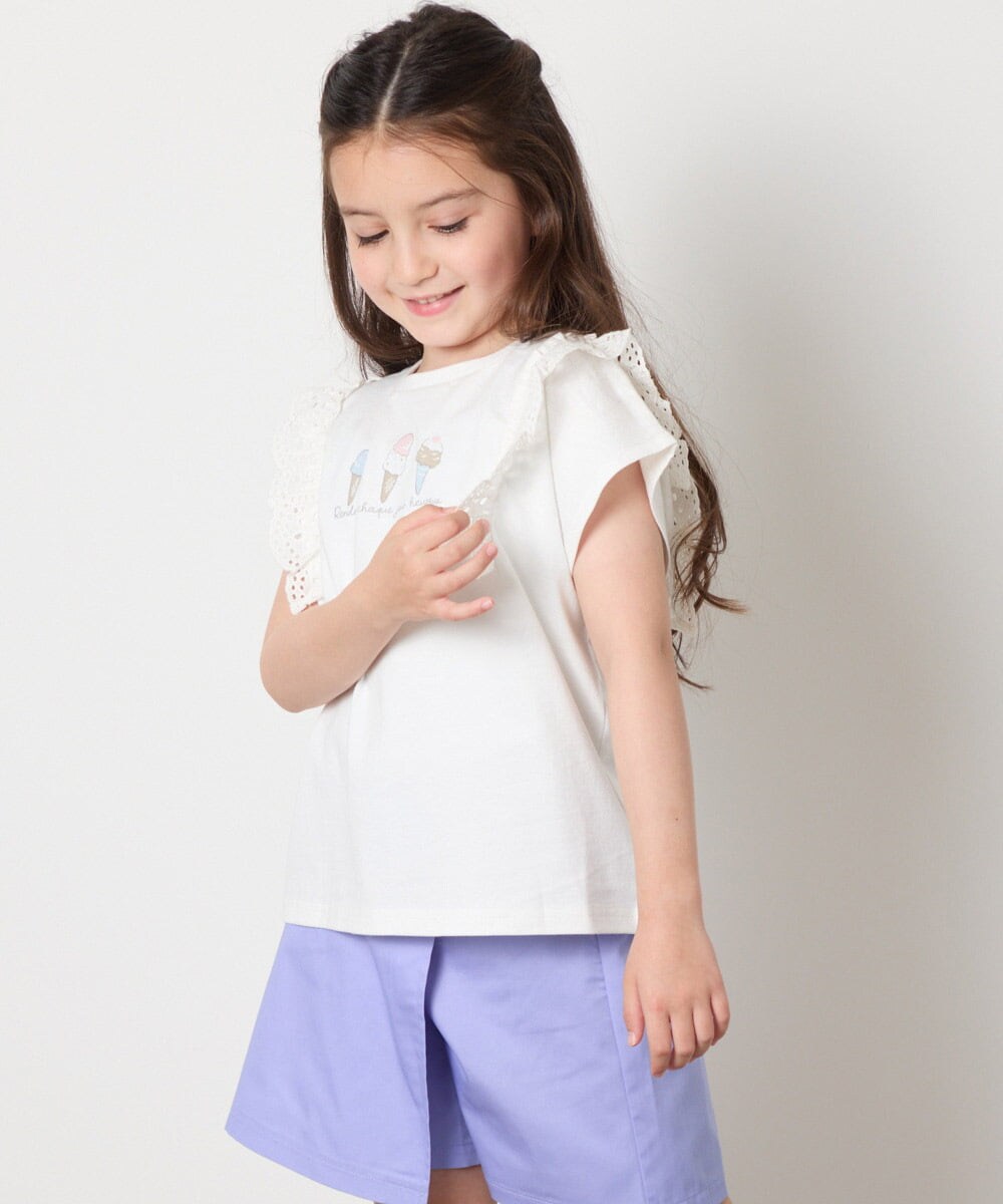 KJKGA13029 a.v.v KIDS(アー・ヴェ・ヴェ) [100-150]【接触冷感】肩フリルモチーフＴシャツ ラベンダー