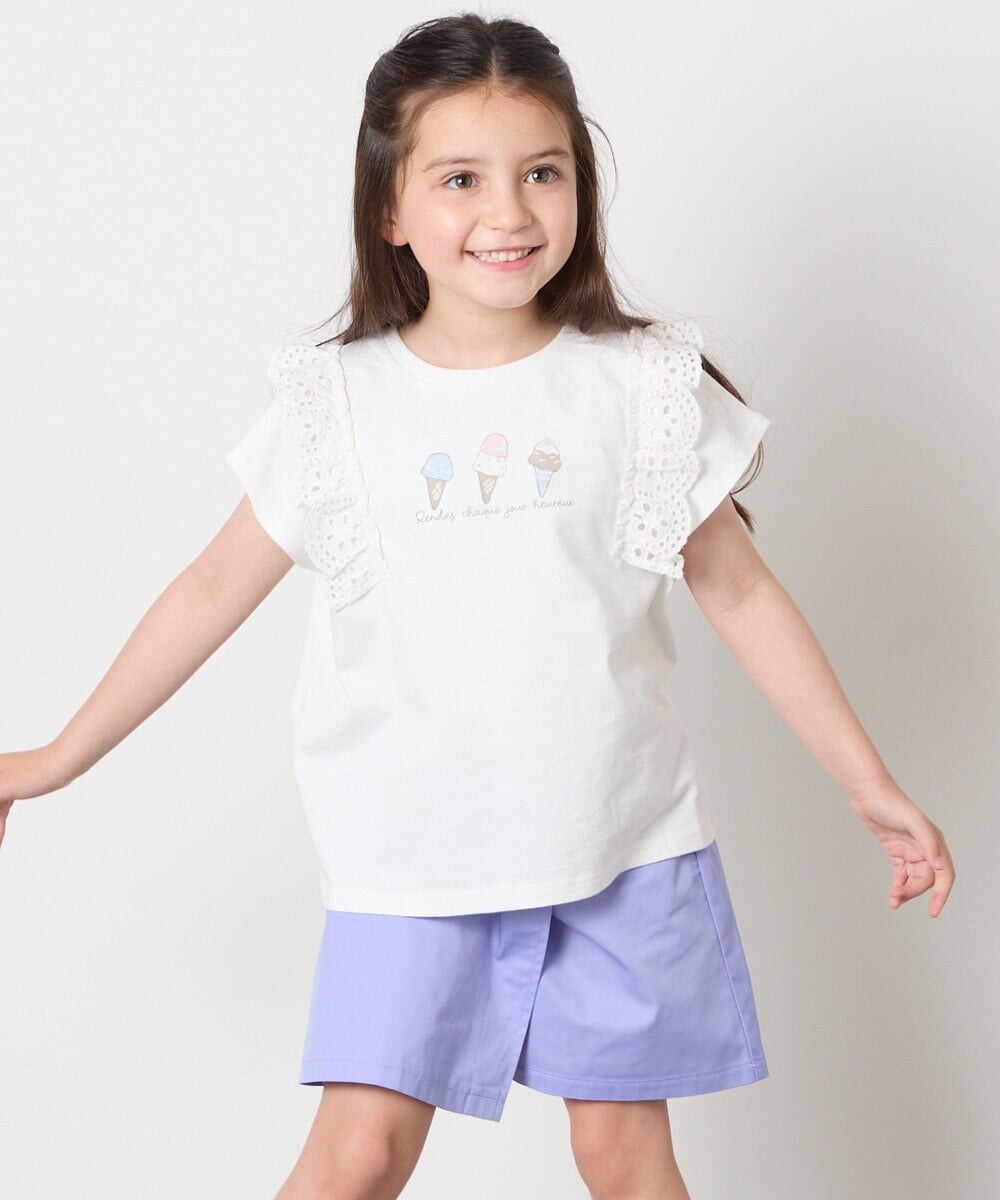 KJKGA13029 a.v.v KIDS(アー・ヴェ・ヴェ) [100-150]【接触冷感】肩フリルモチーフＴシャツ ラベンダー