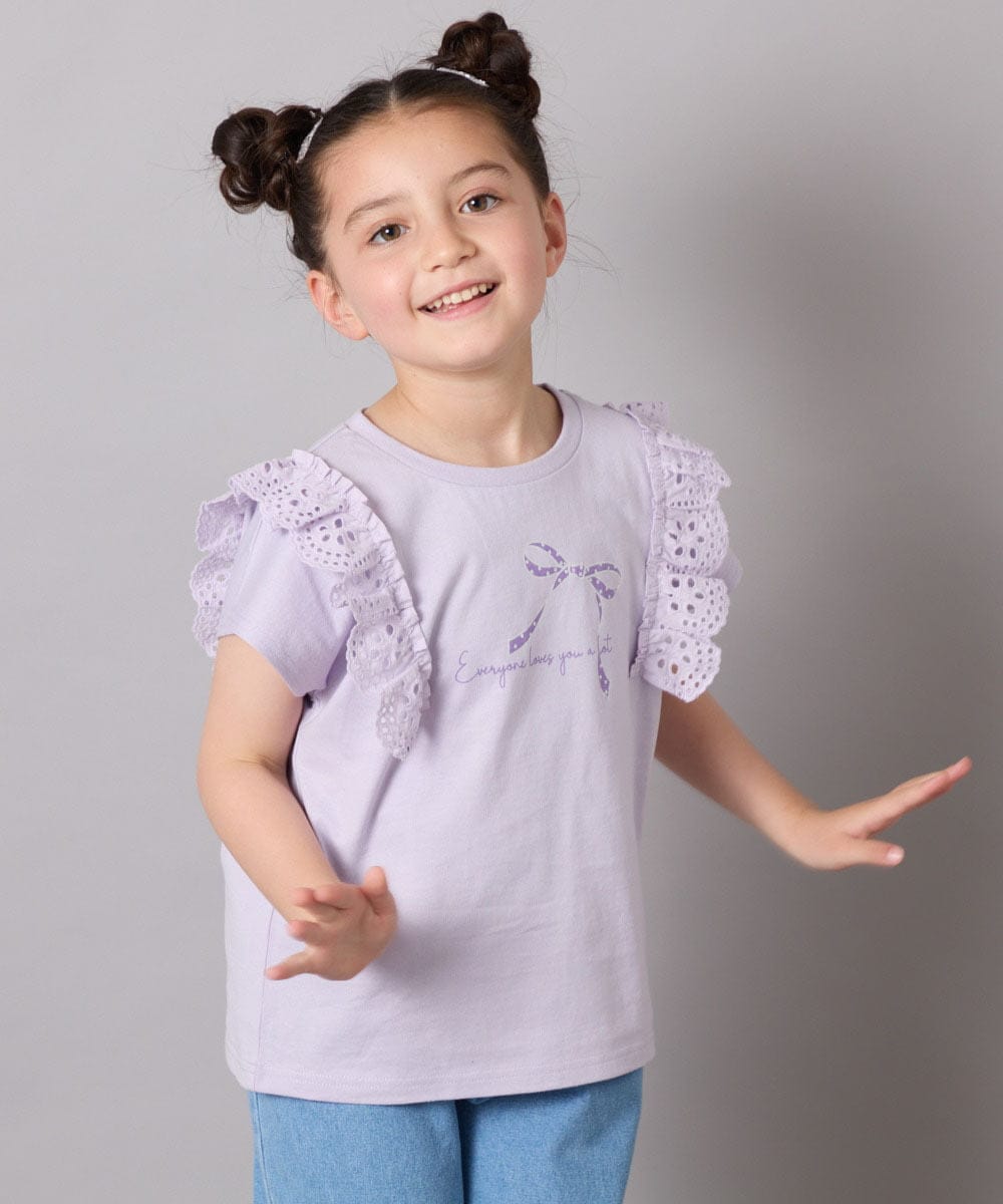 KJKGA13029 a.v.v KIDS(アー・ヴェ・ヴェ) [100-150]【接触冷感】肩フリルモチーフＴシャツ ラベンダー