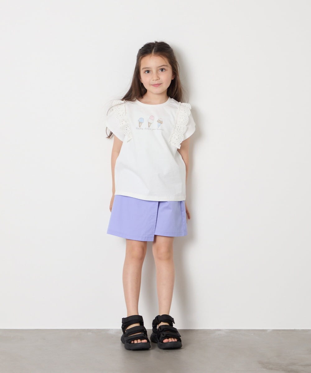 KJKGA13029 a.v.v KIDS(アー・ヴェ・ヴェ) [100-150]【接触冷感】肩フリルモチーフＴシャツ ラベンダー