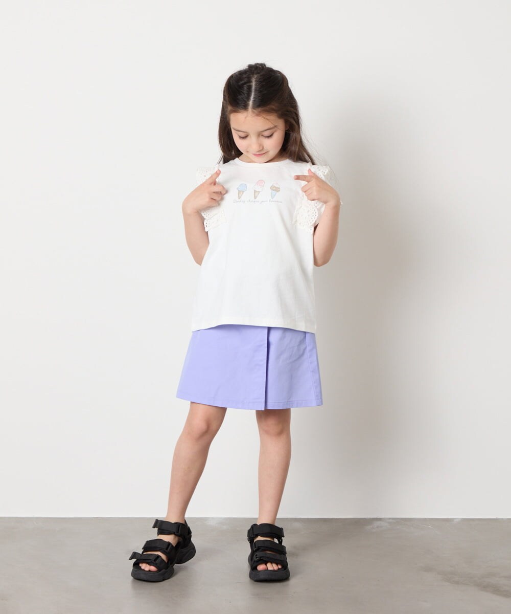KJKGA13029 a.v.v KIDS(アー・ヴェ・ヴェ) [100-150]【接触冷感】肩フリルモチーフＴシャツ ラベンダー
