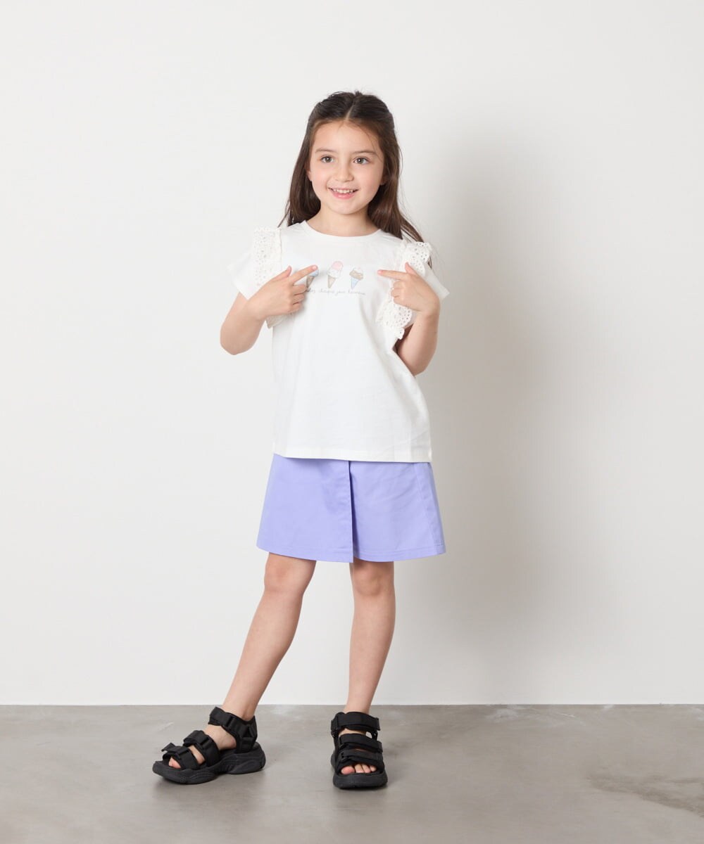 KJKGA13029 a.v.v KIDS(アー・ヴェ・ヴェ) [100-150]【接触冷感】肩フリルモチーフＴシャツ ラベンダー