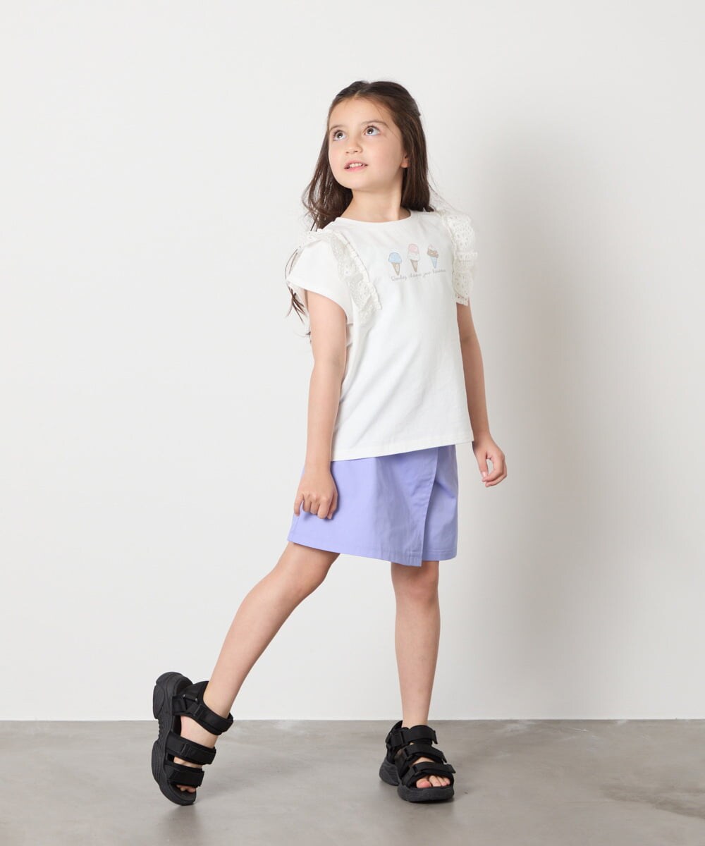 KJKGA13029 a.v.v KIDS(アー・ヴェ・ヴェ) [100-150]【接触冷感】肩フリルモチーフＴシャツ ラベンダー