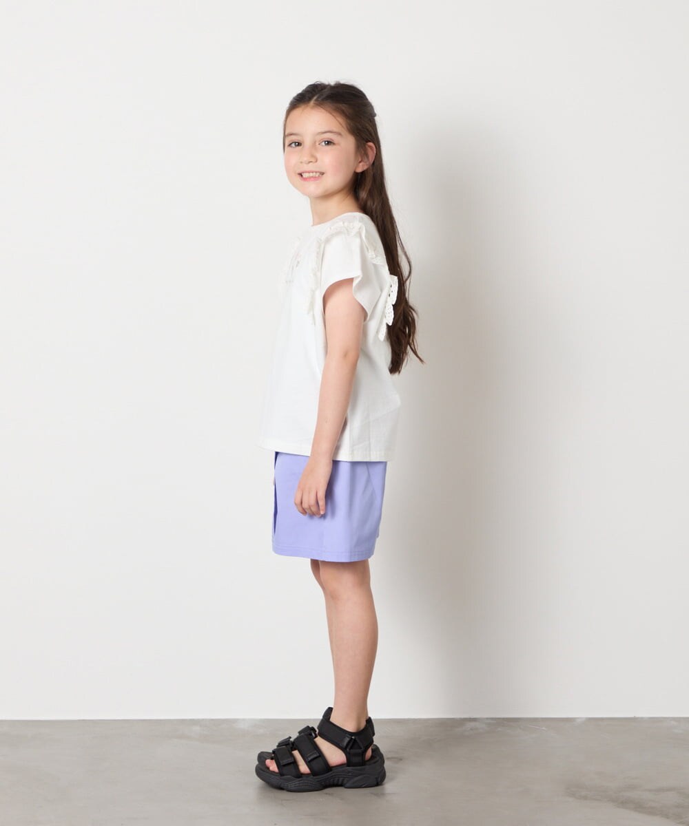 KJKGA13029 a.v.v KIDS(アー・ヴェ・ヴェ) [100-150]【接触冷感】肩フリルモチーフＴシャツ ラベンダー